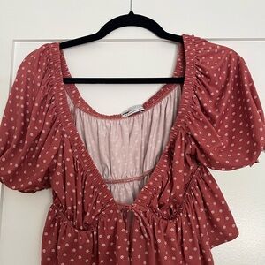 Urban Outfitters Pink and Orange Puff Sleeve Blouse